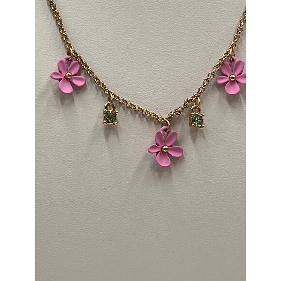 Betsey Johnson Pink
Rubberized 3 Triple Flower Green Rhinestone Necklace - Picture 2 of 8